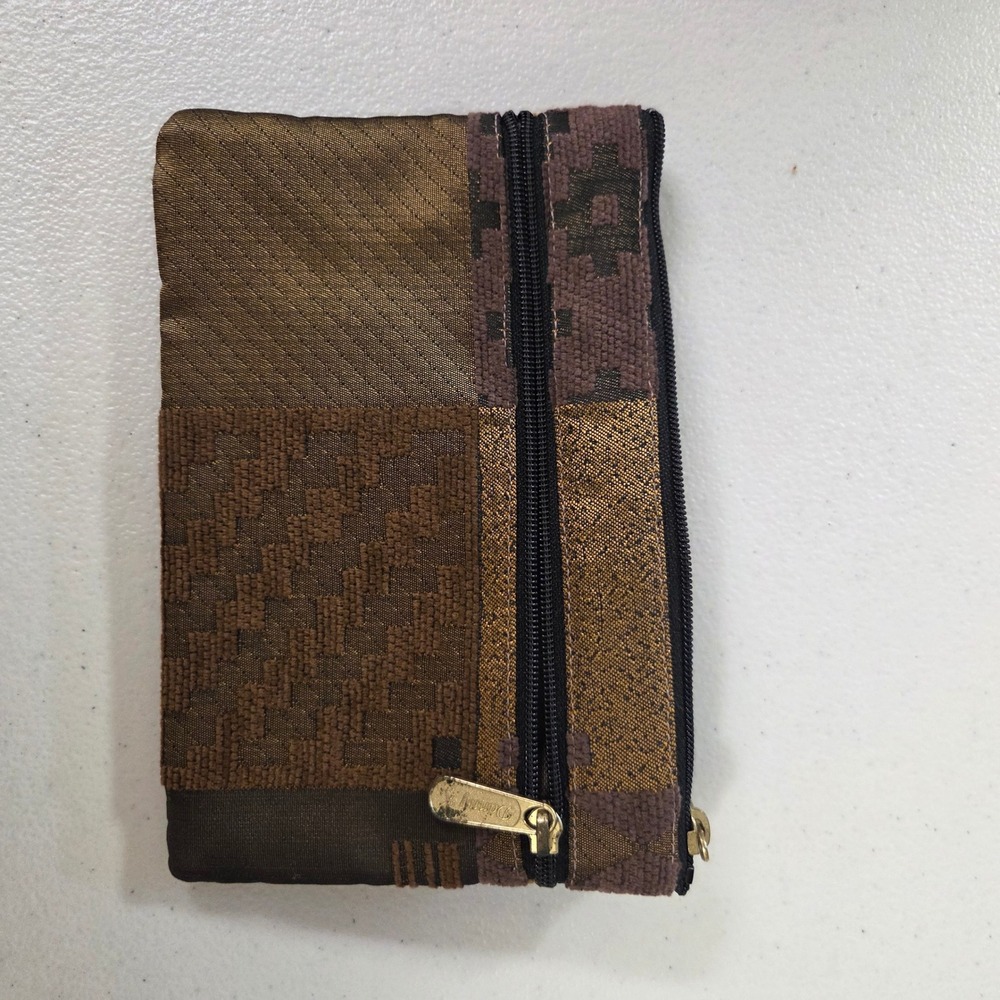Danny K Brown Patchwork Tapestry Double Zipper Pouch Coin Purse Boho Made in USA